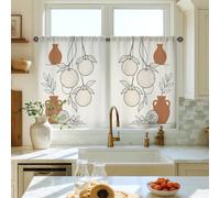 Orange Kitchen Curtains, Modern Minimalistic Leaf Vase Summer White Tiered Kitchen Window Curtain Set for Small Rv Sink Area Narrow Window 26x36 Inch