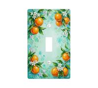 Orange Kitchen Single Light Switch Cover Plate, Summer Tropical Flower Leaf Summer Green Plastic Standard Size Switch Plate Decorative for Home Living Room New Apartment Decor (Single)