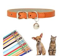 Orange Kitten Collar with Bell, Soft Pu Leather Small Dog Collars Adjustable Buckle for XXS XS Extra Small Medium Tiny Female Male Boys Girls Pets Puppy Cats Teacup Yorkie XX-Small