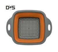 (orange, L) Collapsible Drain Basket with Handle Food Grade BPA Free Large Capacity Square Silicone Folding Colander Vegetables Fruits Strainer