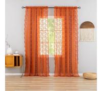 Orange Lace Curtains 90 Inch Long, Vintage Sheer Floral, Boho, 2 Panels | Terracotta Floral Lace, Airy Light-Filtering Sheer Fabric for Boho, Neutral, Vintage Bedrooms, Dining Rooms and Home Offices