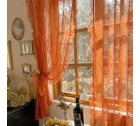 Orange Lace Curtains for Living Room, 63 Inches Long, 2 Panels Set, Boho Sheers with Floral Lace, Vintage Floral, Rod Pocket, 52 x 63 Inch