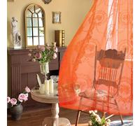 Orange Lace Curtains for Living Room, 63 Inches Long, 2 Panels Set, Boho Sheers with Floral Lace, Vintage Floral, Rod Pocket, 52 x 63 Inch