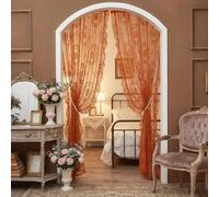 Orange Lace Curtains for Living Room, 84 Inches Long, 2 Panels Set, Boho Sheers with Floral Lace, Vintage Floral, Rod Pocket, 52 x 84 Inch