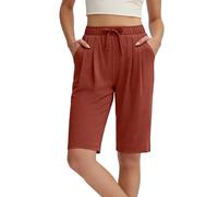 Orange Ladies Shorts Summer Lightweight Plus Size Drawstring Womens Shorts with Pockets Soft Cotton Elasticated Waist Cropped Trousers Casual Solid Hiking Tracksuit Bottoms Activewear Size 3XL