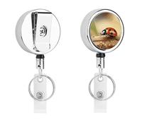 Orange Ladybug on Beige Background Badge Reel Retractable Stainless Steel Badge Clip with Lanyard Cute Badges Reel Holder Heavy-Duty Nurse Doctor Name Tag Badges Clip for Work