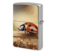 Orange Ladybug on Beige Background Metal Lighter Case Cover, Personalized Graffiti Lighter Sleeve, Waterproof Double-Sided Protector for Women Men Gifts