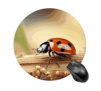 Orange Ladybug on Beige Background Mouse Pad Round Laptop Mouse Mat Cute Computer Mousepad Keyboard Pad Non-Slip Desk Pads for Gaming Office Work Home