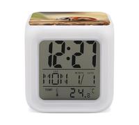 Orange Ladybug on Beige Background Night Light Alarm Clock LED Display Alarms for Bedroom Smart Digital Alarm Clock Wtih 7 Colorful Ambient Lights Sleep Timer for Heavy Sleepers Simple Operation