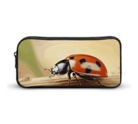 Orange Ladybug on Beige Background Pencil Case - Large Aesthetic Makeup Bag Multi-Purpose Pencil Pouch Cute Cosmetic Bag with Zipper Closure for Office, Home, Study & Travel