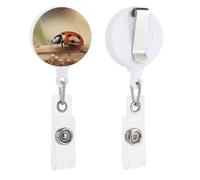 Orange Ladybug on Beige Background Retractable Badge Reel - Personalized ID Name Badge Holder with Lanyard Cute Badges Reel Holder Round Nurse Doctor Name Tag Badges Clip for Work