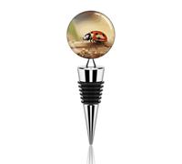 Orange Ladybug on Beige Background Wine Stoppers Reusable Wine Bottle Stopper Decorative Champagne Stoppers Silicone Beverage Bottle Sealer Keep Fresh, Leakproof Wines Saver for Bar Party Decor