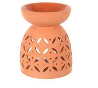 Orange Large Terracotta Oil Burner - 20cm x 16cm (1 Pc.) - Use with Fragrance Oils or Wax Melts for Calming Scents, Great Gift and Home Decor Piece