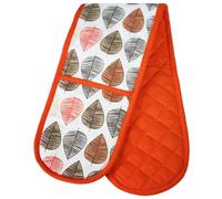 Orange Leaf Double Oven Glove - 100% Cotton Quilted & Heat Resistant Kitchen Mitt - Extra Long Insulated Cooking Glove with Hanging Loop - Modern & Functional for Baking, Cooking & Grilling