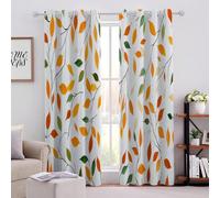 Orange Leaf Paintings Thermal Insulated Curtain W 90" x L 72" White Background Eyelet Blackout Darkening Window Drapes for Boys Girls Bedroom 2 Panels
