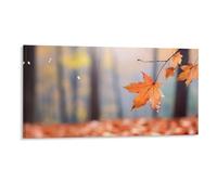 Orange Leaf Wall Decor Poster, Maple Hanging in Forest Framed Canvas Wall Art for Bathroom Kid's Room, Funny Autumn Landscape Artworks, Thanks Giving Gifts, 30x60CM
