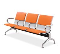 Orange Leather Reception Bench, 3-Seat Waiting Room Chair with Armrests & Backrest, Comfortable Seating for Airports & Offices, Modern Design for Enhanced Style