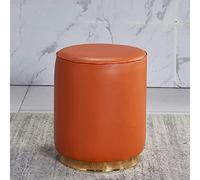 Orange Leather Round Footstool - Versatile Vanity & Shoe Changing Stool for Bedroom & Living Room - Stylish 36x43 cm Accent Furniture