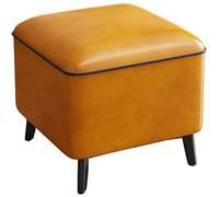 Orange Leather Tufted Ottoman Footrest Stool Square Cube Bench for Bedroom Living Room Office & Entrance Hall - Versatile Shoe Change Stool & Foot Rest