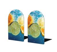 Orange Lemon Book Ends 1 Pair Fruit Wooden Bookends for Shelves Heavy Duty Bookshelf Holder with Anti Slip Base, Book Stopper for Home Office Library