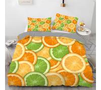 Orange Lemon Printed King Duvet Cover Set Fruit Theme Bedding Set Ultrasoft Microfiber Quilt Cover 220x230 cm with Zipper and 2 Pillowcases for Double Bed B.2898