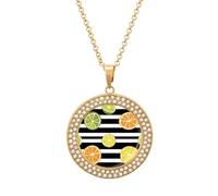 Orange Lemon Slices Black And White Strip Fashion Diamond Round Pendant Necklace Multicolored Necklaces Gift for Wife Mother Girlfriend