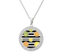 Orange Lemon Slices Black And White Strip Fashion Diamond Round Pendant Necklace Multicolored Necklaces Gift for Wife Mother Girlfriend