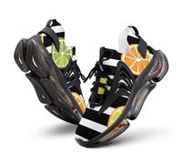Orange Lemon Slices Black and White Strip Men's Running Shoes Breathable Air Trainers Sports Walking Sneakers for Workout Athletic 12men（EUR46）