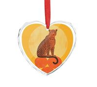 Orange Leopard Pictures Heart Ornament, 3.15 Inch Glass Christmas Tree Decorations Elegant & Romantic Heart Christmas Ornaments for Trees, Home Decor