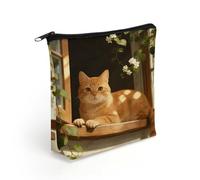 Orange Light by The Window Makeup Bag with Sturdy Zipper，Linen Material Storage Bag,Large Capacity And Multi-Purpose Cosmetic Bag for Daily Life, Travel, Outings, Business Trips And Other Occasions