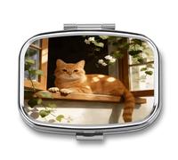 Orange Light by The Window Pill Case 2 Compartment Small Pill Box Metal Portable Medicine Box Mini Medication Organizer Storage Travel Organizer for Pocket Purse