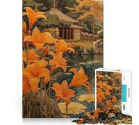 Orange Lilies by A Japanese House Jigsaw Puzzles for Adults 1000 Piece Mind Puzzle Slow Enjoy Image Assembly Perfect Present (38x26cm)