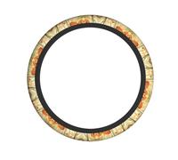 Orange Line Art Printed Steering Wheel Cover Elastic Stretch Car Wheel Wrap Breathable Non-Slip Steering Wheel Protector for Car Truck SUV