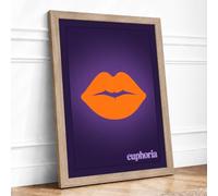 Orange Lips, Euphoria Modern Framed Wall Art Print A4 (29.7×21cm) Oak, Wall Decor for Living Room, Bedroom, Office & Home, Ready to Hang, Art Gift