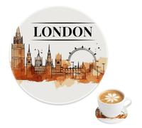 Orange London City Slip-Resistant Cup Mats Coaster 4 Pack, London City Landmarks Beverage Coasters for Garden Tables, Outdoor Beer Mats Dining Accessories, Gift for Wife Mate, 4 Inch