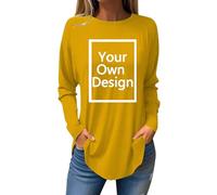 Orange Long Sleeve Tops Women Custom T Shirt Create Your Own T Shirt Personalised Long Tunic Tops Customised Round Neck Jumper Personalised Text and Image Loungewear