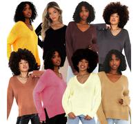 (Orange, Mango Quartz, M) Brave Soul Ladies V Neck Jumper Stepped Hem Fine Knit Drop Shoulder Women