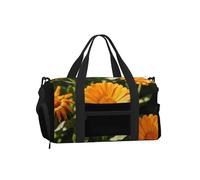 Orange Marigold Art Sports Duffel Bag with Shoe Compartment-Lightweight Gym Weekender for Men Women, Waterproof Travel Tote with Wet Pocket