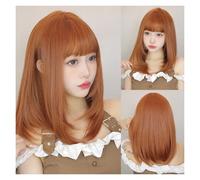 Orange Medium Length Straight Bob Synthetic Wigs With Bangs For Women High Temperature Cosplay Party Natural Hair Easy to Wear