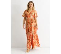 Orange Metallic Jacquard Flutter Sleeves Maxi Dress Gini London Orange 10