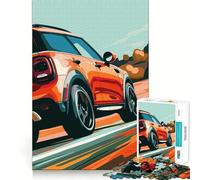 Orange Mini Cooper on Road 1000 Piece Jigsaw Puzzles for Teenagers Jigsaw Mind Game Toy Home Enjoy Neat Cut Perfect Present (38x52cm)