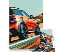 Orange Mini Cooper on Road Jigsaw 1000 Pieces for Adults Cognitive Toy Bonding Time Pattern Assembly Santa Wish Item (38x26cm)