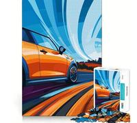 Orange Mini Cooper Speeding Jigsaw Puzzle 1000 Piece for Teenagers Mind Skill Toy Peaceful Fun Design Assembly Unique Gift (38x52cm)