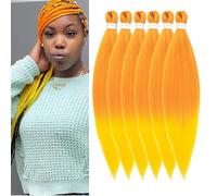 Orange Mixed Yellow Braiding Hair Pre Stretched 30 Inch Colored Braiding Hair Pre Stretched Braiding Hair 6 Packs Soft Yaki Braiding Hair Natural Hot Braiding Hair (30 Inch,Orange/Yellow#)