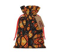 Orange Monarch Butterflies Printing Cute Christmas Bag Drawstring Design 4.7x6.9 Inch For Christmas Party Birthday Gift Packaging