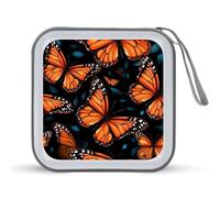 Orange Monarch Butterfly CD Case 40 Capacity Plastic DVD Storage Box Sleeves Zippered Wallet
