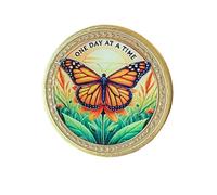 Orange Monarch Butterfly Field Sunrise One Day at A Time Medallion Serenity Prayer Chip