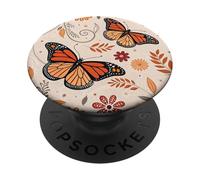 Orange Monarch Butterfly Flowers Brown Fall Butterfly Floral PopSockets Adhesive PopGrip