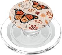 Orange Monarch Butterfly Flowers Brown Fall Butterfly Floral PopSockets PopGrip for MagSafe