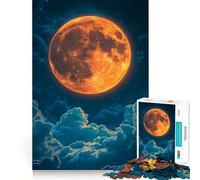 Orange Moon Above Clouds at Night Jigsaw Puzzle for Teenagers 1000 Pieces Memory Boost Indoor Play Image Assembly (50x75cm)